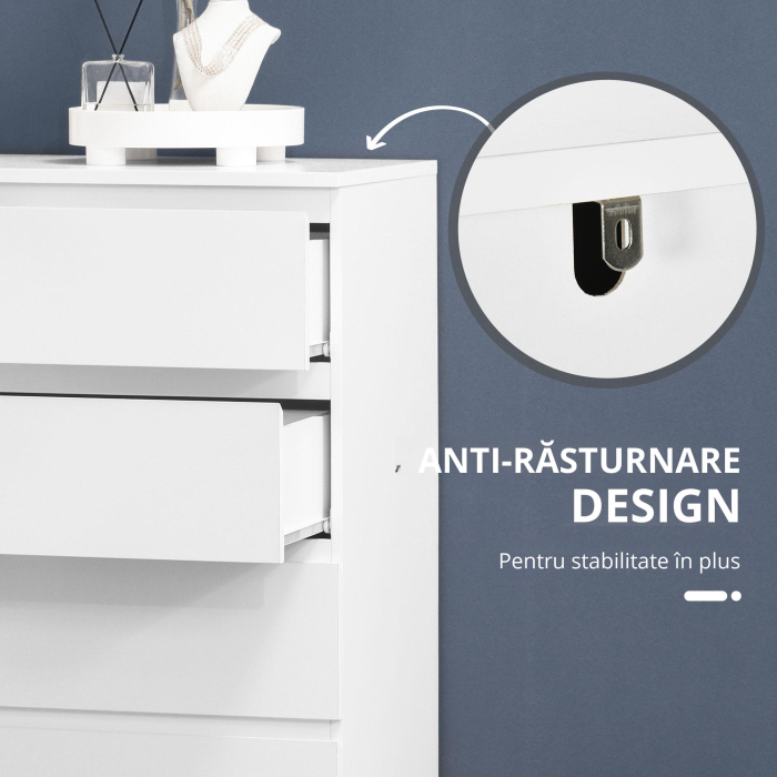  Comoda, Dulap de Depozitare cu 6 Sertare pentru Dormitor, Living, 80x39x115 cm, Alb [4]
