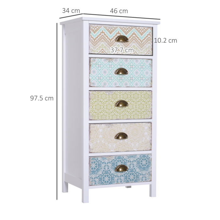  Comoda Dulapior Vintage cu 5 Sertare Fantezie, 46x34x97.5cm [3]