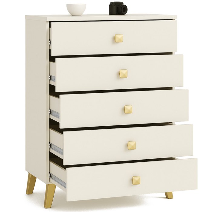 Comoda MOBI K-05, 5 sertare, 60x37x89 cm, casmir cu detalii aurii [2]