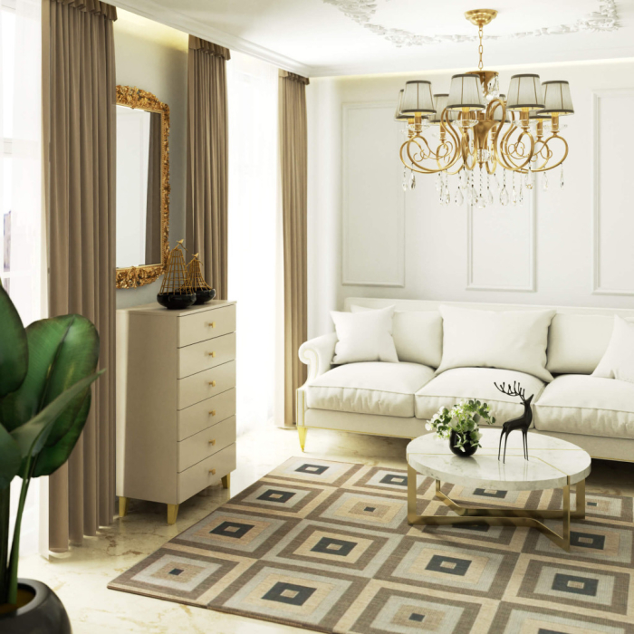 Comoda MOBI K-06, 6 sertare, 60x37x104 cm, casmir cu detalii aurii [4]