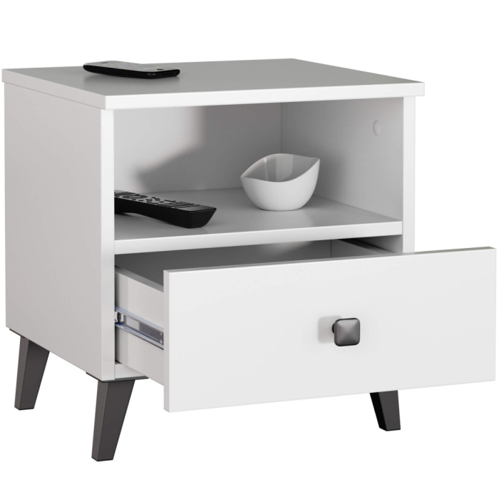 Comoda MOBI K01 cu sertar si raft deschis, PAL laminat 16 mm, 40x37x43 cm, alb si negru [2]