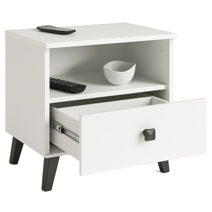 Comoda MOBI K01 cu sertar si raft deschis, PAL laminat 16 mm, 40x37x43 cm, alb si negru [6]