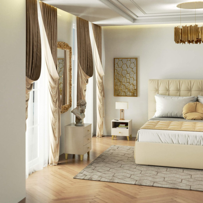 Comoda MOBI K01 cu sertar si raft deschis, PAL laminat 16 mm, 40x37x43 cm, bej si auriu [6]