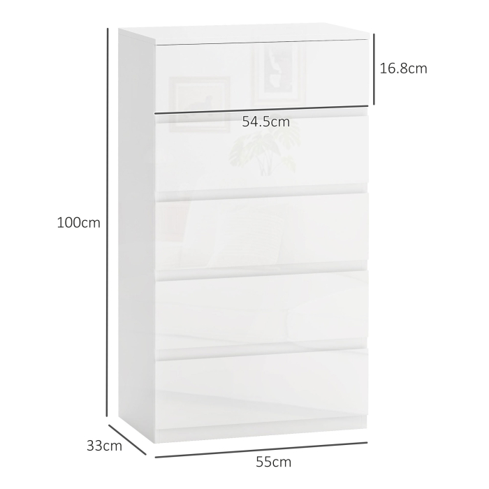  Comoda Moderna Anti-rasturnare, Comoda cu 5 Sertare din Pal Melaminat, 55x33x100 cm, Alb Lucios [3]