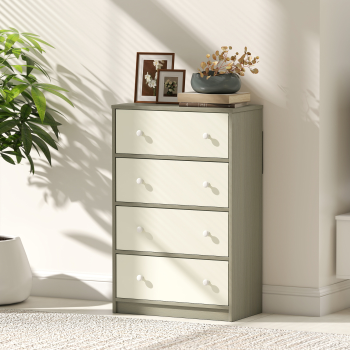  Comoda Moderna cu 4 Sertare Pliabile 58x30x91 cm, Alb si Gri [9]