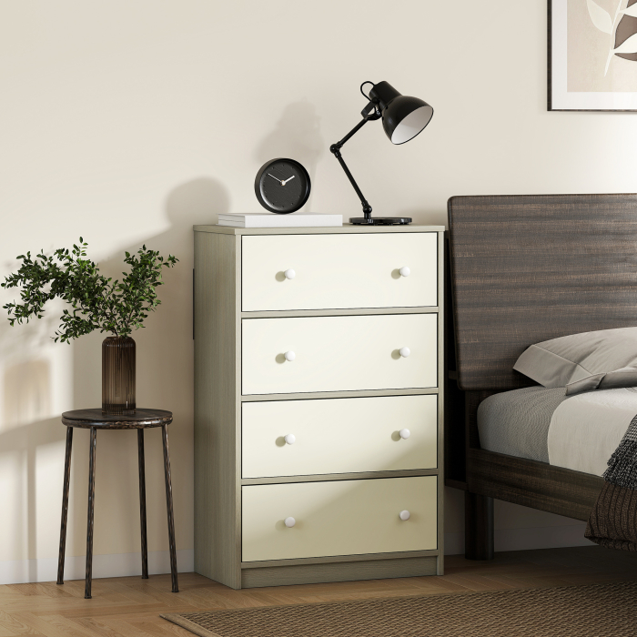  Comoda Moderna cu 4 Sertare Pliabile 58x30x91 cm, Alb si Gri [2]