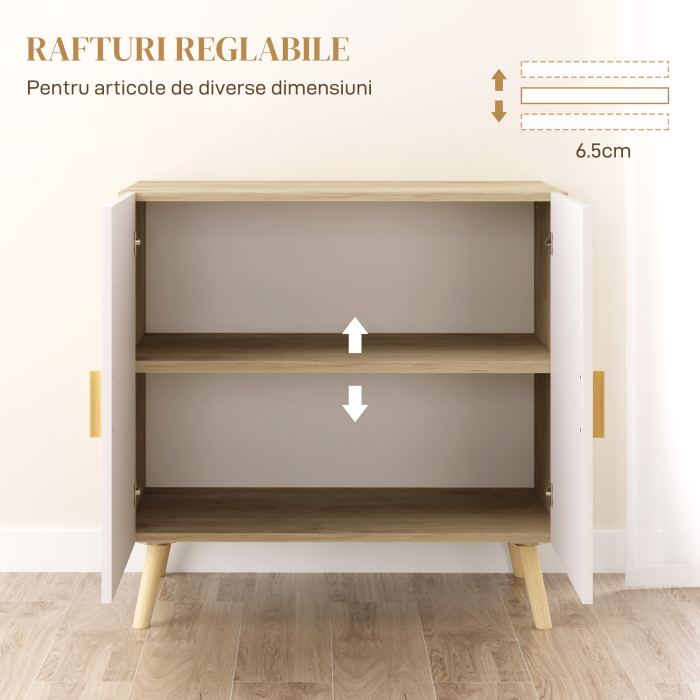  Comoda Moderna cu Raft Reglabil pe 3 Niveluri din Lemn, Alb si Stejar [4]