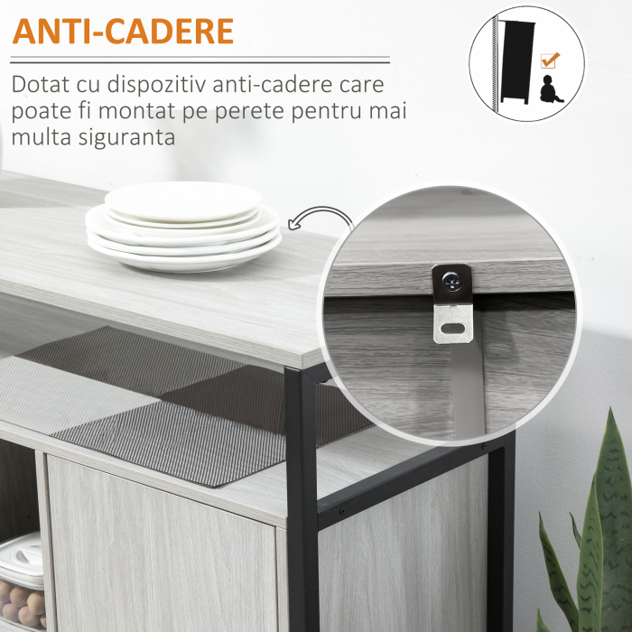  Comoda moderna din lemn cu rafturi, 100x34x87.2cm, gri deschis [6]