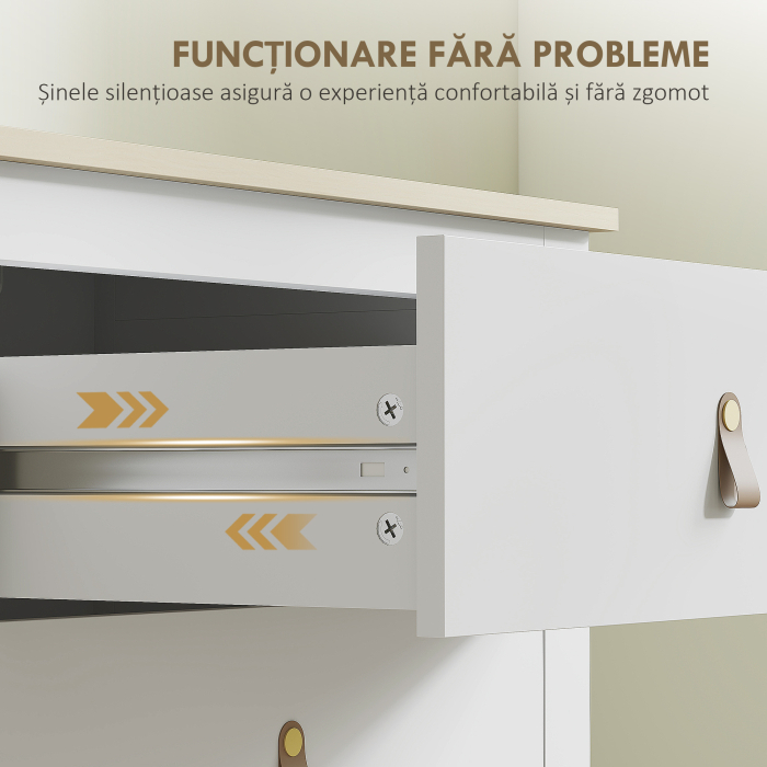  Comoda pentru Dormitor cu 6 Sertare si Manere din Piele Ecologica, 120x40x78 cm, Alba [7]