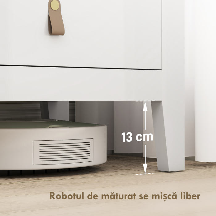  Comoda pentru Dormitor cu 6 Sertare si Manere din Piele Ecologica, 120x40x78 cm, Alba [8]