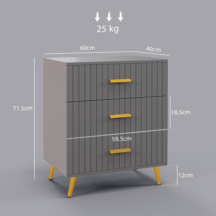  Comoda pentru Dormitor, Dulap Modern cu 3 Sertare,  Sertar de Depozitare cu Picioare din Aluminiu, 60x40x71.5 cm, Gri inchis [3]