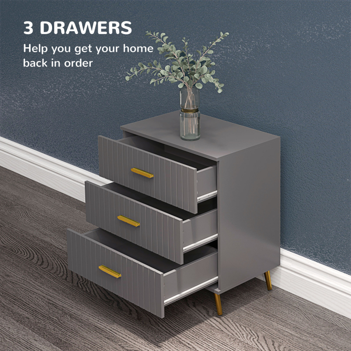  Comoda pentru Dormitor, Dulap Modern cu 3 Sertare,  Sertar de Depozitare cu Picioare din Aluminiu, 60x40x71.5 cm, Gri inchis [4]