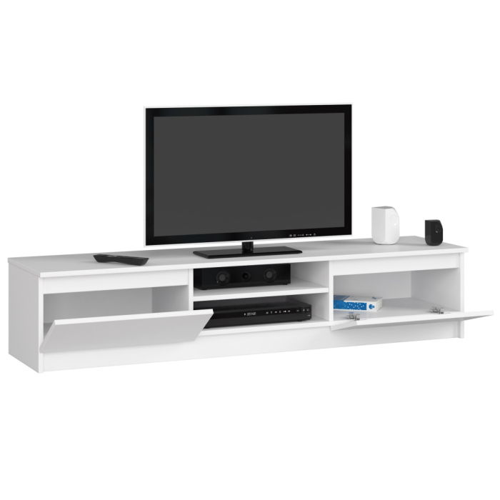Comoda TV cu 2 usi si rafturi centrale, PAL laminat, 160x40x33 cm, alb mat [2]