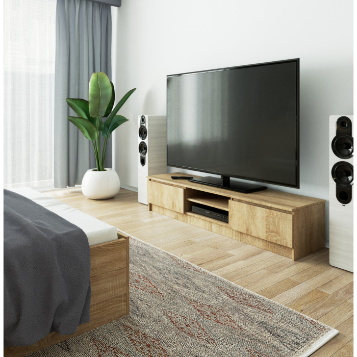 Comoda TV cu 2 usi si rafturi centrale, PAL laminat, 160x40x33 cm, stejar sonoma [5]