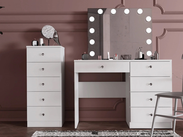 Comoda verticala Cristal cu 5 sertare, MDF, 40x38x94 cm, alb mat [4]