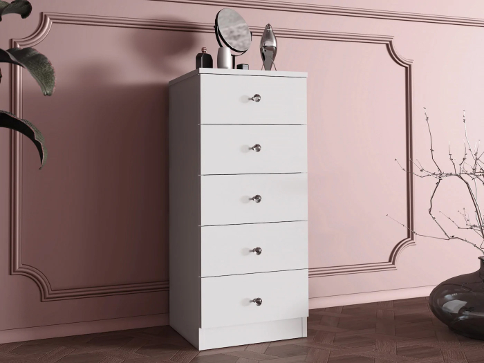 Comoda verticala Cristal cu 5 sertare, MDF, 40x38x94 cm, alb mat [2]
