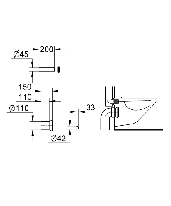 Conexiune WC Grohe 37104K00, suspendat, 200/150 mm, ABS [2]