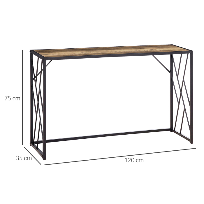  Consola 120cm, masa canapea industriala cu cadru metalic pentru sufragerie, hol, maro [3]