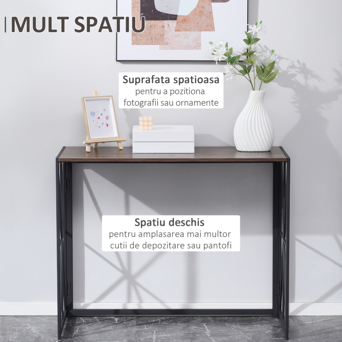  Consola cu cadru metalic pentru sufragerie, intrare, maro [4]