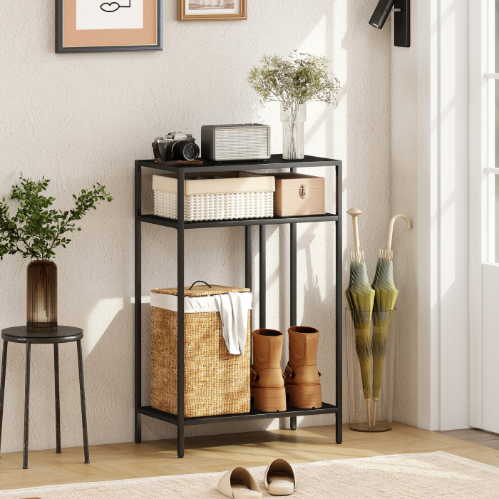  Consola cu Rafturi Deschise pe 3 Niveluri, din Otel, 55x30x85 cm, Negru [2]