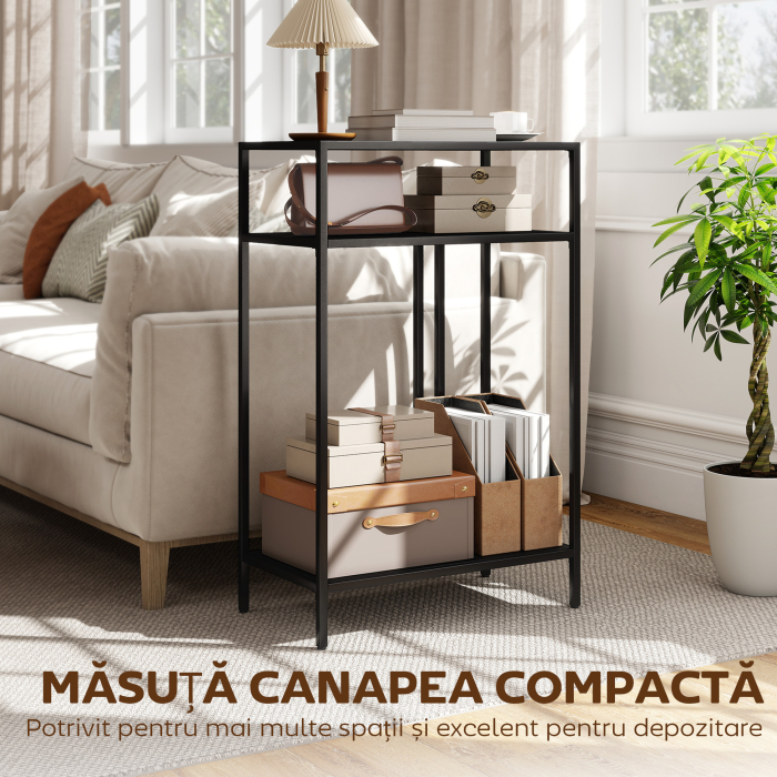  Consola cu Rafturi Deschise pe 3 Niveluri, din Otel, 55x30x85 cm, Negru [6]