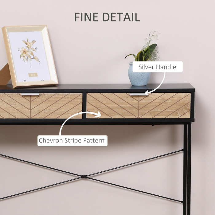 Consola Moderna  pentru Hol si Sufragerie cu 2 Sertare Metalice 100x30x75cm - Negru [6]