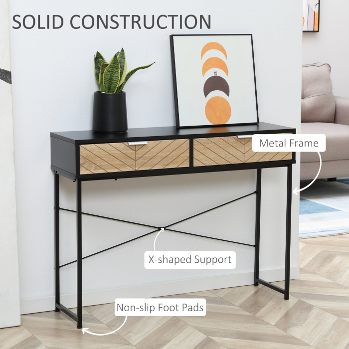 Consola Moderna  pentru Hol si Sufragerie cu 2 Sertare Metalice 100x30x75cm - Negru [5]