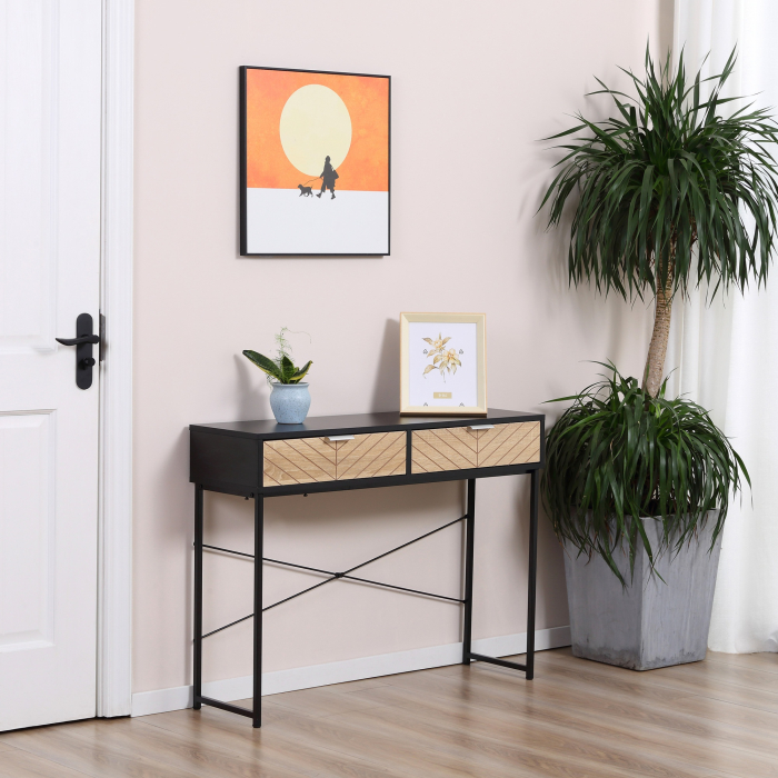 Consola Moderna  pentru Hol si Sufragerie cu 2 Sertare Metalice 100x30x75cm - Negru [2]
