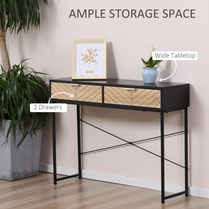 Consola Moderna  pentru Hol si Sufragerie cu 2 Sertare Metalice 100x30x75cm - Negru [4]