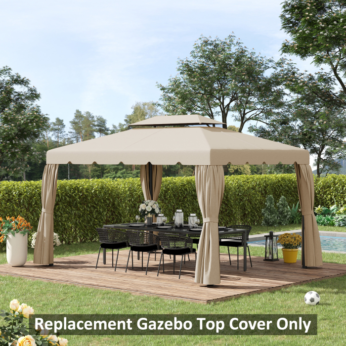  Copertina de schimb pentru foisor de gradina cu acoperis cu 2 niveluri, capac din poliester pentru foisor de 3x4m, bej [2]