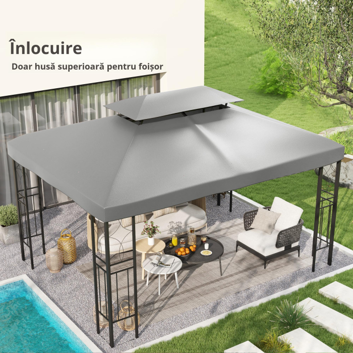  Copertina pentru cort 4x3 m cu 2 niveluri, gri deschis [7]