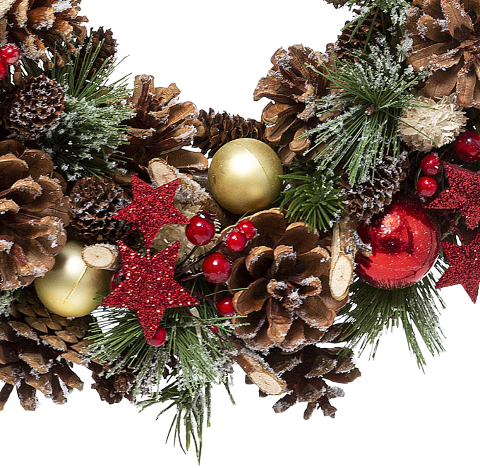 Coronita decorativa cu frunze si conuri, diametru 35 cm, multicolora [2]