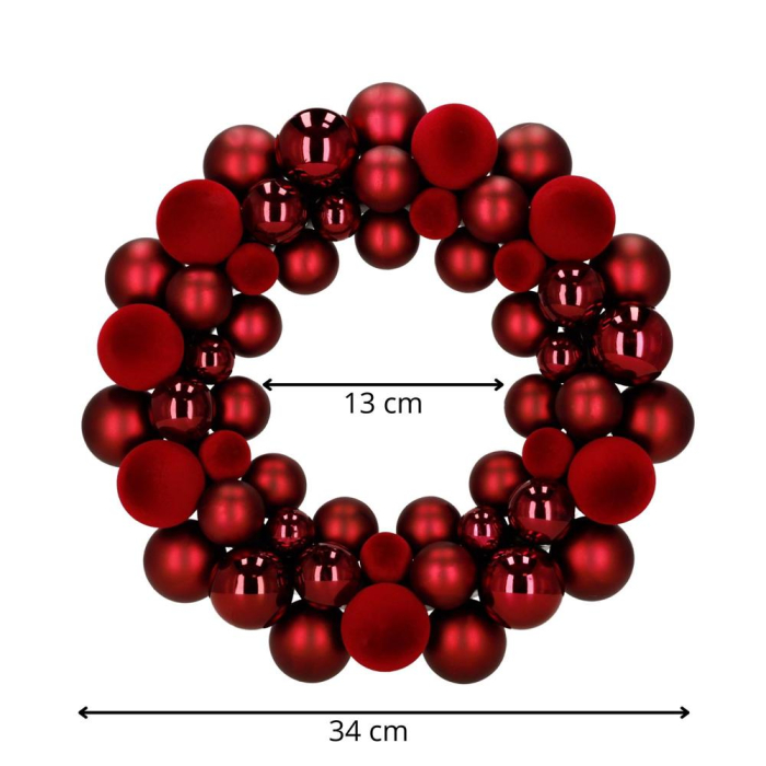Coronita decorativa cu globuri rotunde, 55 bucati, plastic, 2.5-4.5 cm, rosu [9]