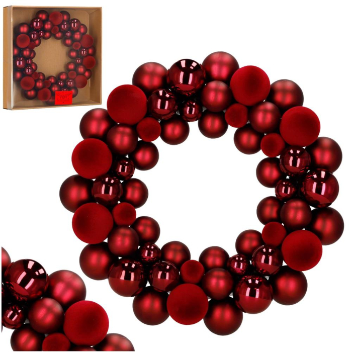Coronita decorativa cu globuri rotunde, 55 bucati, plastic, 2.5-4.5 cm, rosu [2]