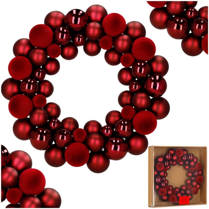Coronita decorativa cu globuri rotunde, 55 bucati, plastic, 2.5-4.5 cm, rosu [3]