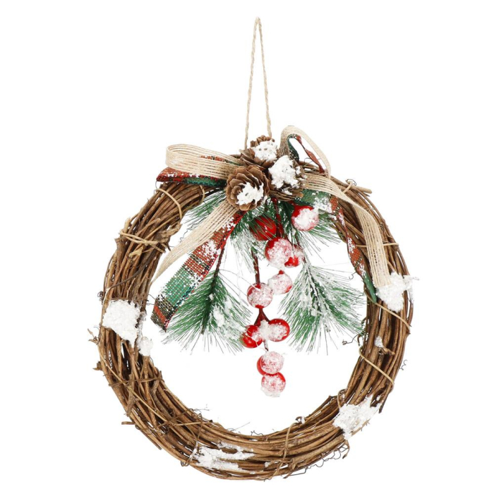 Coronita pentru Craciun, 20 cm, din crengi impletite, cu zapada, maro [9]