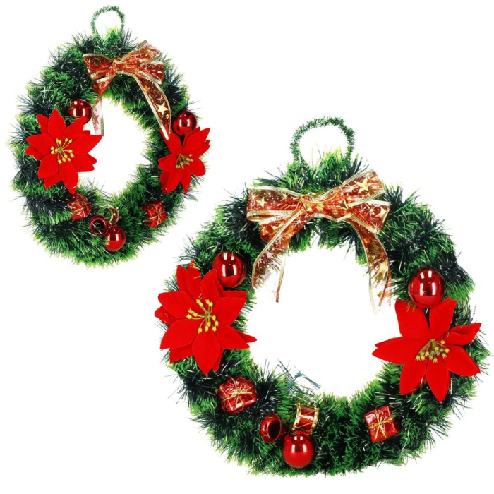 Coronita pentru Craciun, 35 cm, din brad artificial, cu decoratiuni, verde [2]