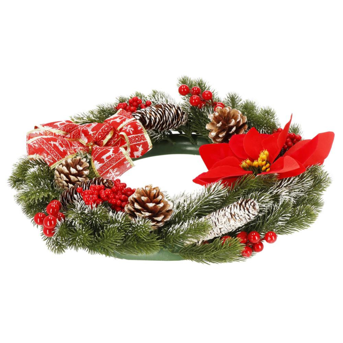 Coronita pentru Craciun, 40 cm, din brad artificial 3D, cu conuri si zapada, verde [5]