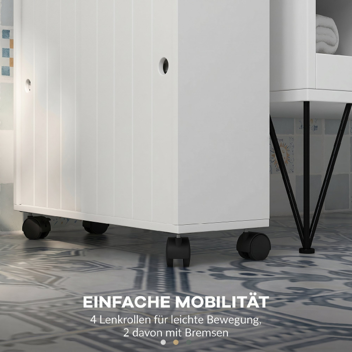  Corp de depozitare toaleta/baie cu locas pentru hartie igienica pe roti - 52 x 17 x 67 cm alb [5]