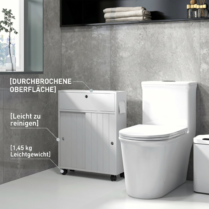  Corp de depozitare toaleta/baie cu locas pentru hartie igienica pe roti - 52 x 17 x 67 cm alb [7]