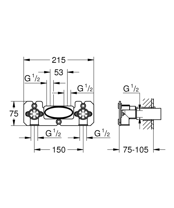 Corp incastrat Grohe 26449000, 1 bar, 215 mm, 75 mm, 1 nr iesiri, 2 nr intrari, Corp incastrat Grohe 26449000 [4]