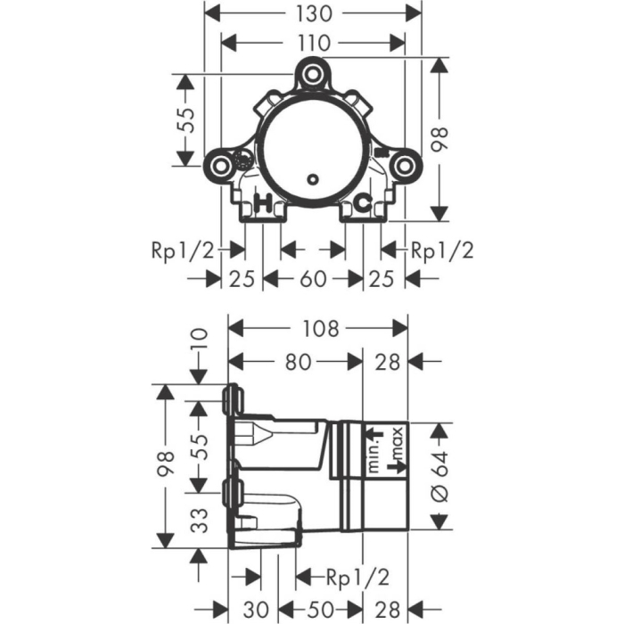 Corp incastrat pentru baterie lavoar baie cu montaj incastrat in perete Hansgrohe Axor Select [2]