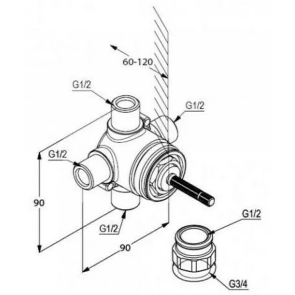 Corp incastrat pentru comutator Kludi 3 cai [2]