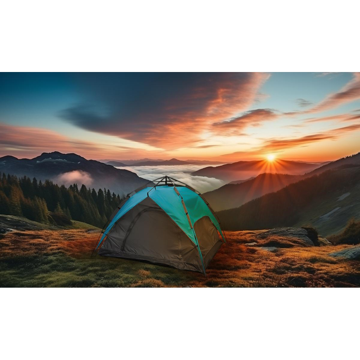 Cort camping 3 persoane, automat cu sistem pop-up, 2 intrari, 2000 mm, 210x180x140 cm, albastru [10]