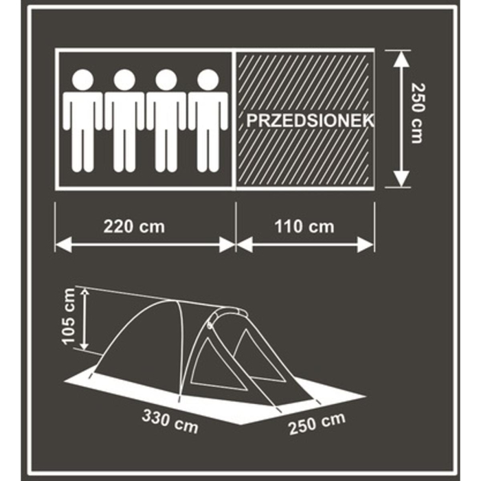 Cort camping 4 persoane cu antreu, protectie UV, impermeabil 3000 mm, 330x250x105 cm, gri [15]