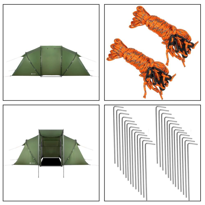 Cort camping, impemeabil, 2 camere + hol, 4 locuri, 460x200x245cm, verde [20]