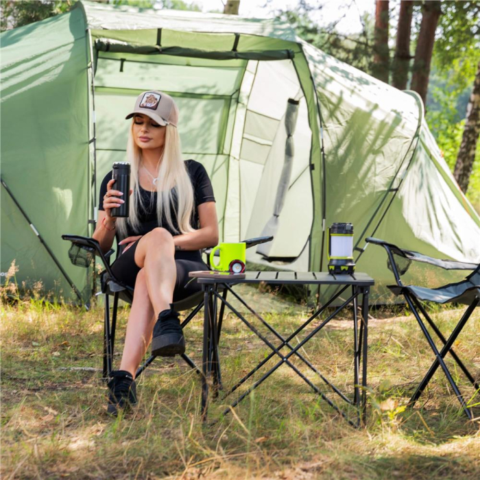 Cort camping, impemeabil, 2 camere + hol, 4 locuri, 460x200x245cm, verde [32]