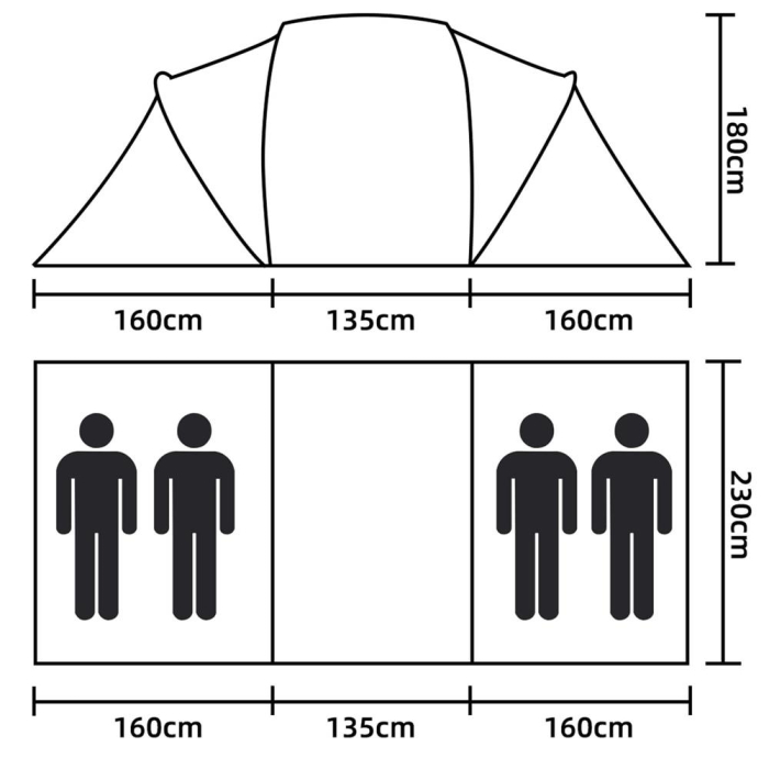 Cort camping, impemeabil, 2 camere + hol, 4 locuri, 460x200x245cm, verde [6]