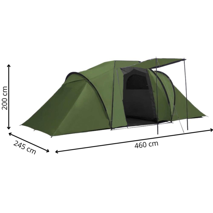 Cort camping, impemeabil, 2 camere + hol, 4 locuri, 460x200x245cm, verde [22]