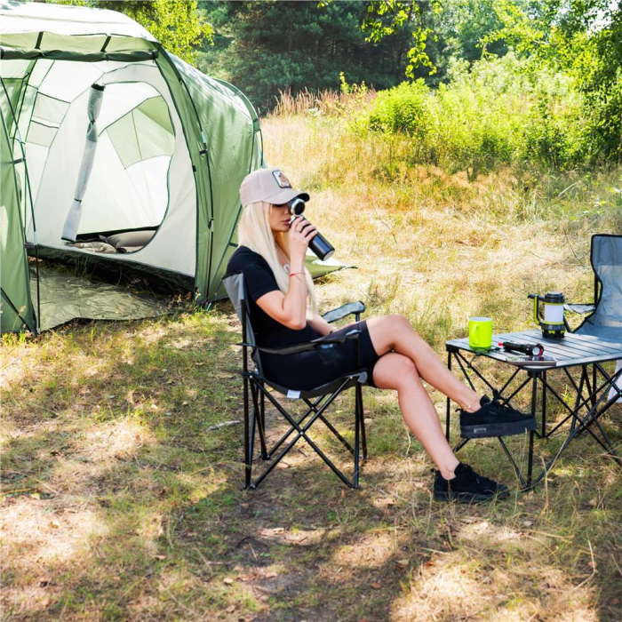 Cort camping, impemeabil, 2 camere + hol, 4 locuri, 460x200x245cm, verde [31]